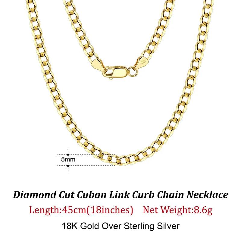 Rinntin 18K Gold Over 925 Sterling Silver 3mm/5mm Italian Diamond Cut Cuban Link Curb Chain Necklace for Women Men Jewelry SC60 - FLORANZANI- Beauté & Santé