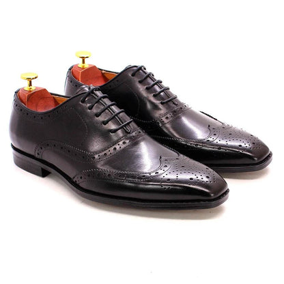 Luxury Men's Dress Shoes Genuine Calf Leather Oxford Shoes for Men Wingtip Brogue Comfortable Business Formal Shoes Male - FLORANZANI- Beauté & Santé