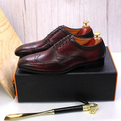 Luxury Men's Dress Shoes Genuine Calf Leather Oxford Shoes for Men Wingtip Brogue Comfortable Business Formal Shoes Male - FLORANZANI- Beauté & Santé