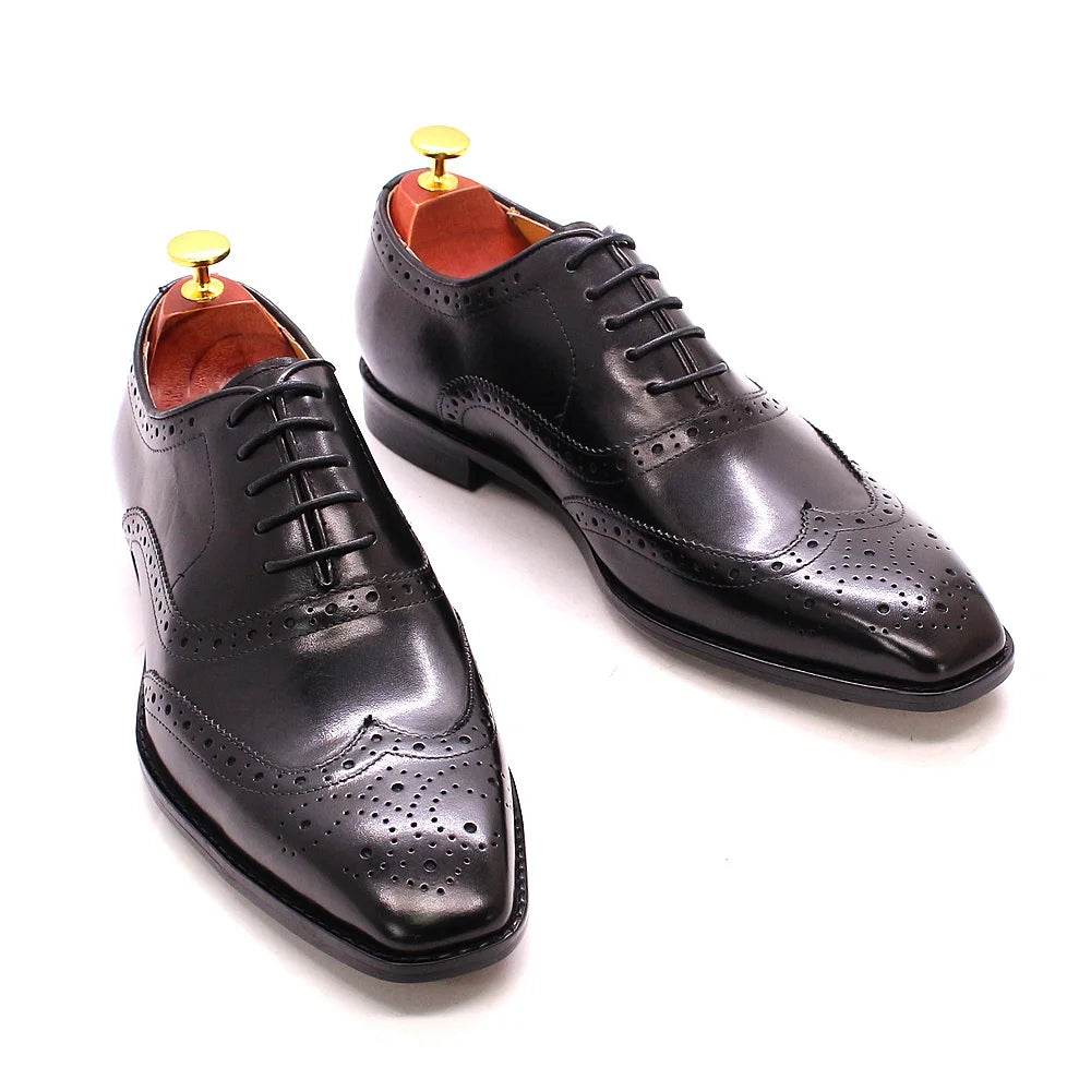 Luxury Men's Dress Shoes Genuine Calf Leather Oxford Shoes for Men Wingtip Brogue Comfortable Business Formal Shoes Male - FLORANZANI- Beauté & Santé