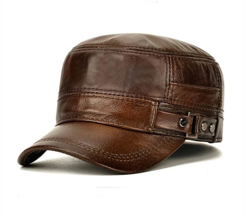 Men's Military Hats Quality Cowhide Genuine Leather Hat Men Autumn Winter New Thermal Adjustable Size Brands Baseball Caps - FLORANZANI- Beauté & Santé