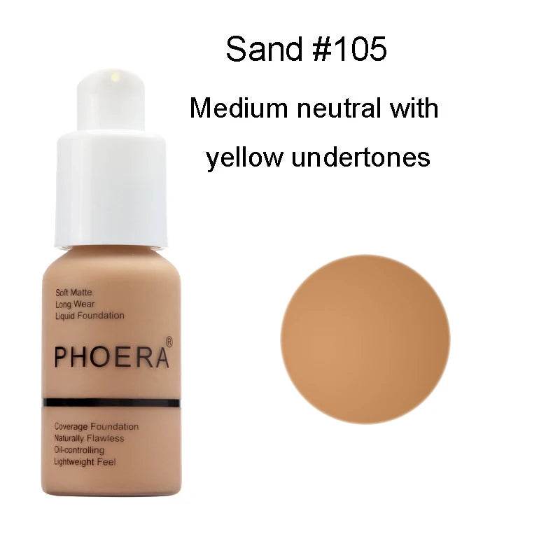 PHOERA 30ml Foundation Makeup 10 Colors Liquid Matte Moisturizer Face Base High Coverage Brighten Concealer Cream TSLM1 - FLORANZANI- Beauté & Santé