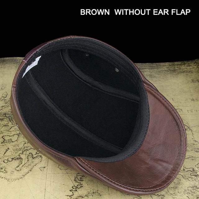 Men's First Layer Cowhide Leather Hat Winter Berets Male Warm Ear Protection Cap 100% Genuine Leather Dad Hat Wholesale Leisure - FLORANZANI- Beauté & Santé