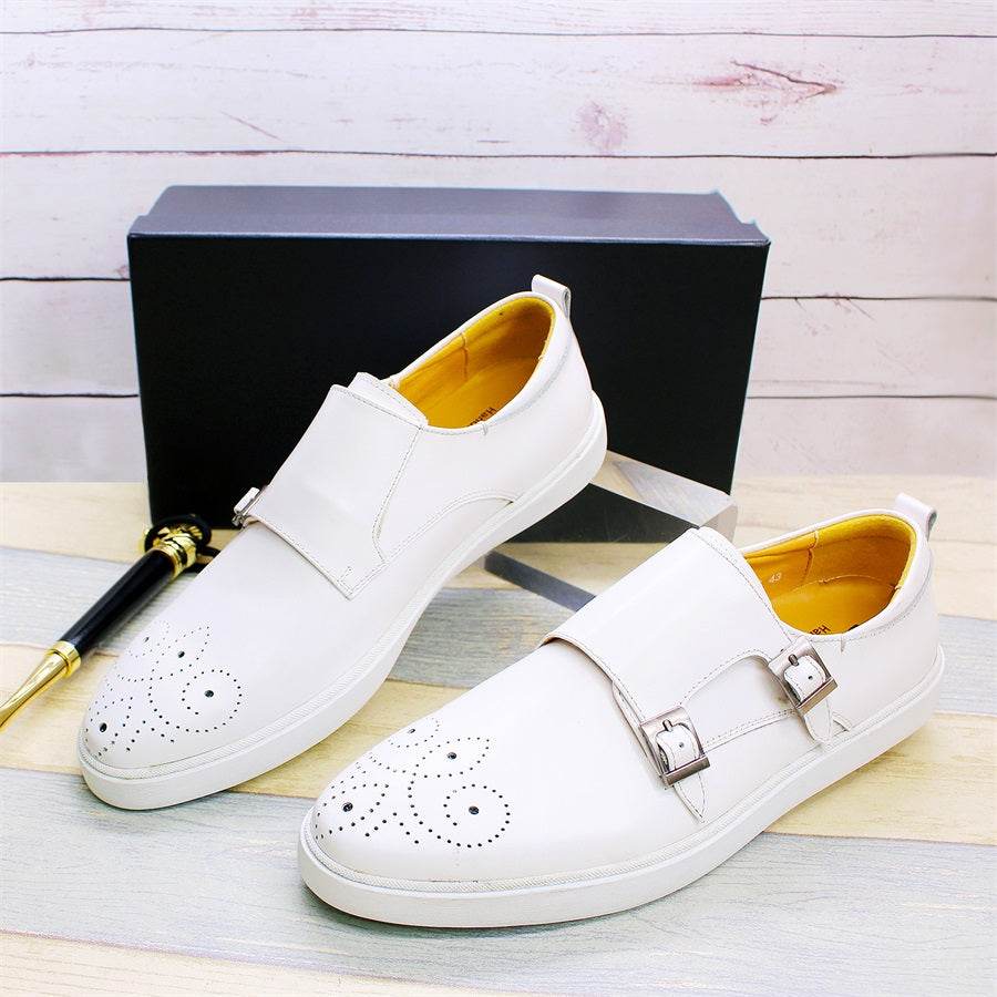 Men's Leather Shoes Casual Shoes Premium Classic White Brogue Handmade Leather Shoes Men's Fashion Dating Flat Party Shoes - FLORANZANI- Beauté & Santé