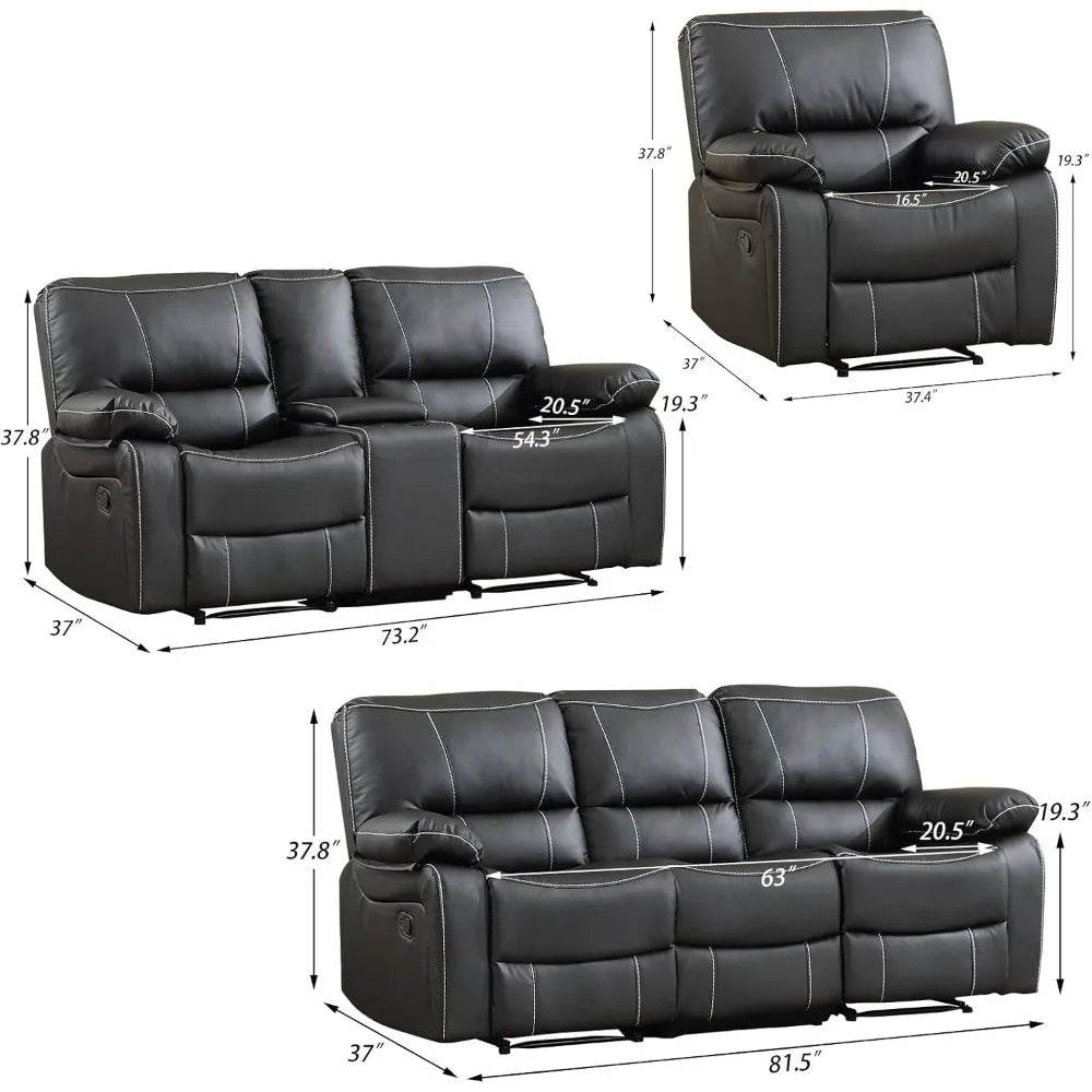 Electric sofa Faux Leather Manual Recliner Sofa Set,Reclining Sofa and 3 Seat Recliner Sofa,Couch Furniture Set for Living Room - FLORANZANI- Beauté & Santé