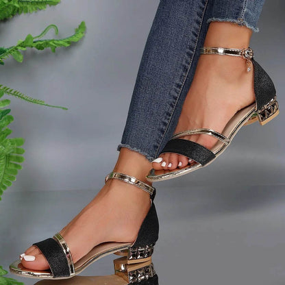 Women Sandals 2025 Summer New Fashion Sexy Medium High Heel Outdoor Sandals Elegant Casual Comfortable Wedding Shoes for Women - FLORANZANI- Beauté & Santé