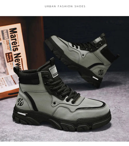 White Winter Work Short Boots for Men British Fashion  Fashion Motorcycle Boots Fashion Outdoor Sports Casual Shoes New 2024