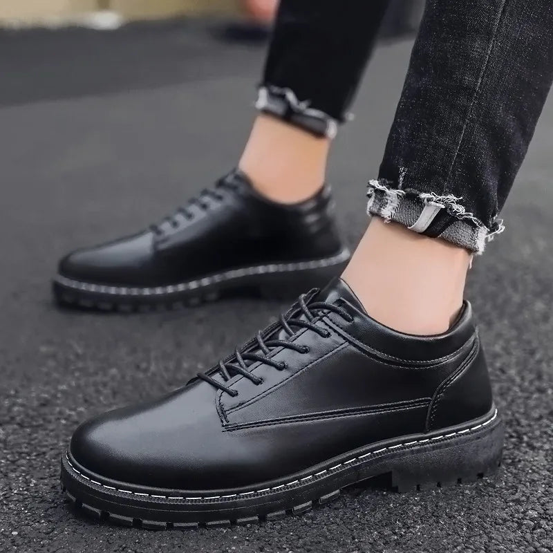 Sewn Men Leather Shoes British Style Men Shoes Men Sports Shoes Durable Thick Sole Men's Oxford Formal Leather Shoes