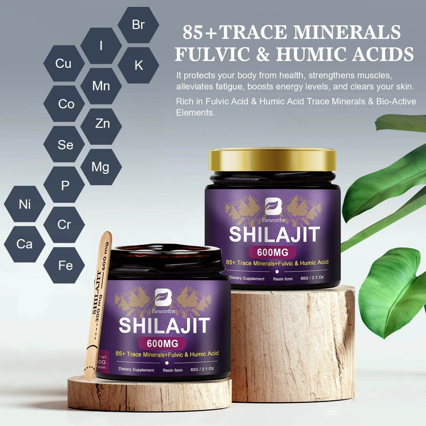 BEWORTHS 60ML 100% Original Shilajits High Purity Shilajit Resin with Fulvic Acid and 85+Trace Minerals Support Overall Health - FLORANZANI- Beauté & Santé