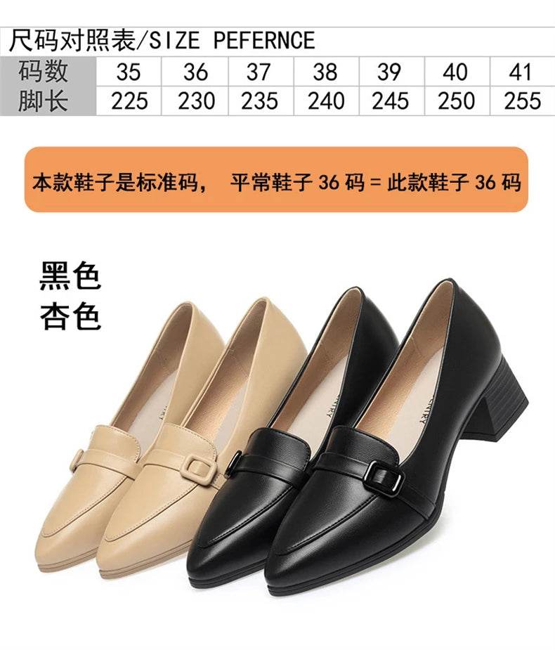 Fashion Elegant Soft Leather Shoes Women's Black Platform Loafers 2024 Spring Block High Heels Shoes For Office Work Daily Mom - FLORANZANI- Beauté & Santé