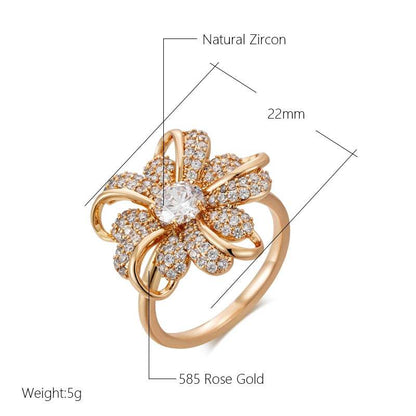 Wbmqda Luxury Crystal Flower Ring For Women 585 Rose Gold Color Natural Zircon Setting Ethnic Wedding Engagement Fine Jewelry - FLORANZANI- Beauté & Santé