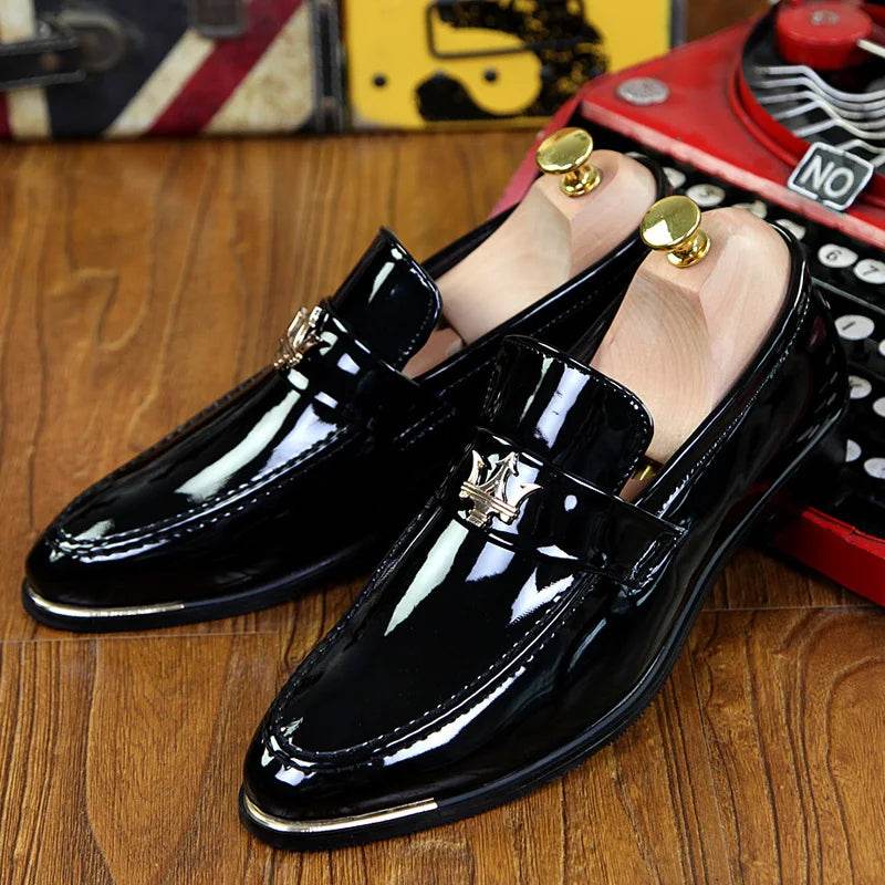 2024 New Fashion Red Men's Social Shoe Casual Glitter Leather Loafers Shoes for Men Slip-on Pointed Toe Dress Shoes Men Footwear - FLORANZANI- Beauté & Santé