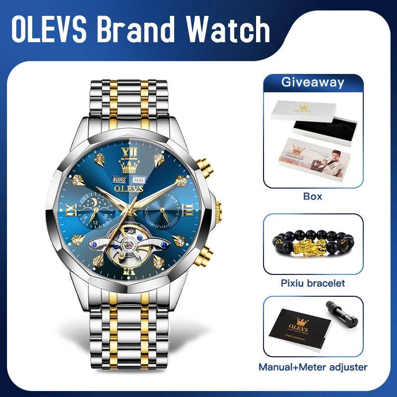 OLEVS 6621 Mens Watch Business Brand Automatic Mechanical Watch Waterproof Watch For Man Moon Phase Original Watches Luxury Men - FLORANZANI- Beauté & Santé