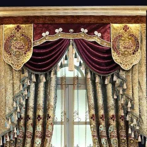 Luxury Golden Velvet Embroidered Curtains for Living Room Bedroom Elegant Hollow Shading Drapes Custom Valance Tulle Villa Decor - FLORANZANI- Beauté & Santé