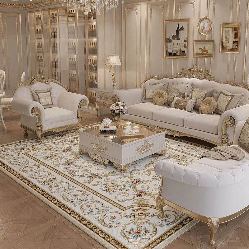 French solid wood romantic court style light luxury carved fabric sofa living room furniture combination - FLORANZANI- Beauté & Santé