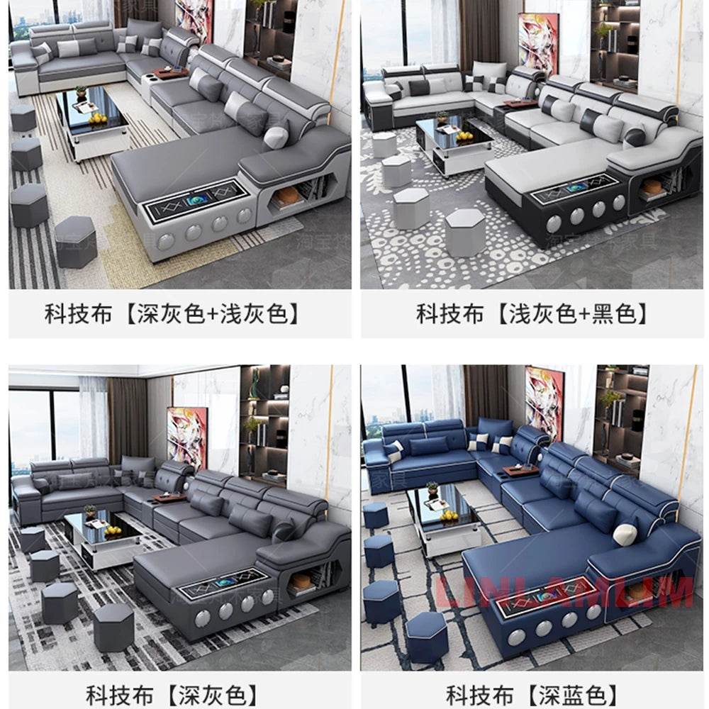 MANBAS Modern Scientific Cloth Sectional Sofa Set with Chaise Lounge, Bluetooth Speakers, and USB Charging Ports for Living Room - FLORANZANI- Beauté & Santé