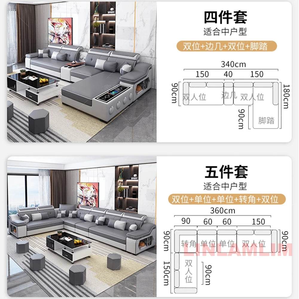 MANBAS Modern Scientific Cloth Sectional Sofa Set with Chaise Lounge, Bluetooth Speakers, and USB Charging Ports for Living Room - FLORANZANI- Beauté & Santé