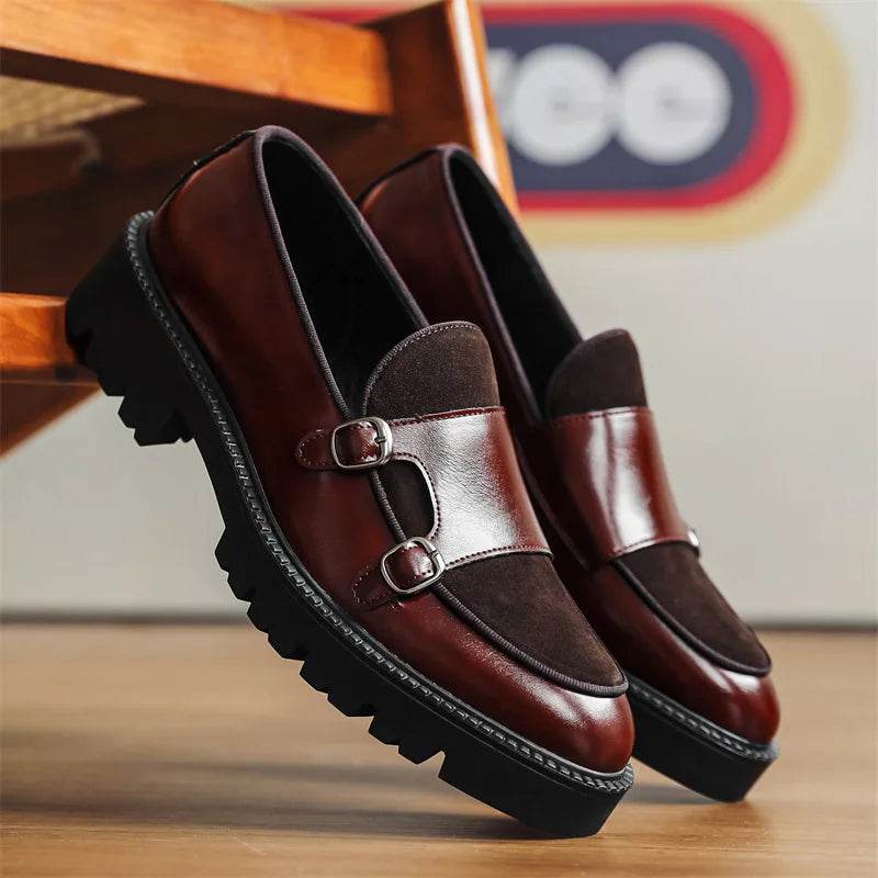 Loafers Men Leather Shoes Thick-soled British Style Black Formal Business Shoes Fashion Luxury Slip-On Casual Shoes Big Size 46 - FLORANZANI- Beauté & Santé