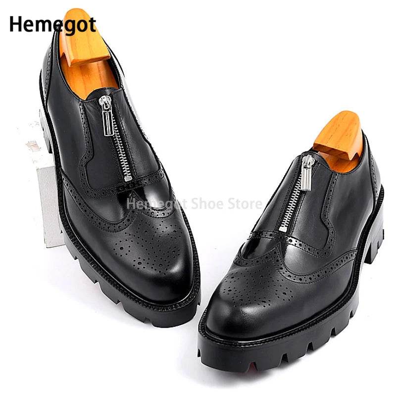 Men's Genuine Leather Oxford Shoes Classic Slip On Office Dress Wedding Brogue Pointed Toe Business Formal Shoes for Men - FLORANZANI- Beauté & Santé