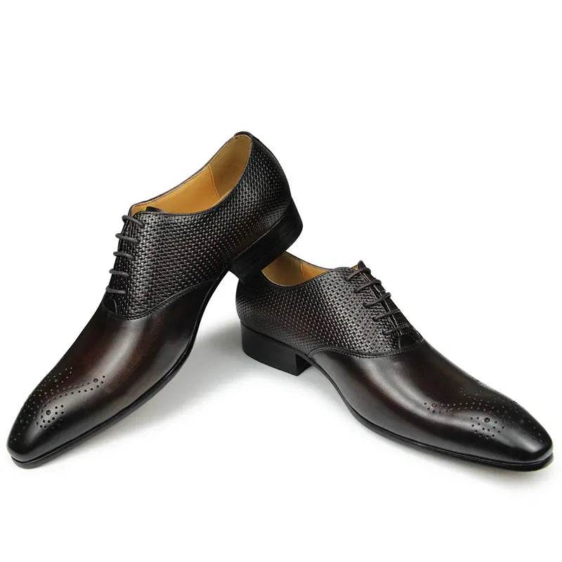 Luxury Mens Business Genuine Leather Shoes Fashion Wedding Oxfords Lace-up Pointed Toe Black Green Coffee Brogues Dress Shoes - FLORANZANI- Beauté & Santé