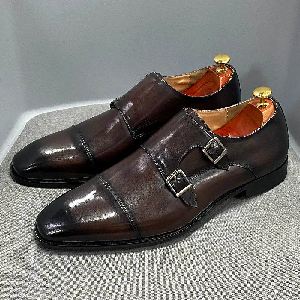 Luxury Handmade Genuine Leather Men's Shoes Formal Classic Double Buckle Monk Shoes Pointed Toe Business Dress Wedding Men Shoes - FLORANZANI- Beauté & Santé