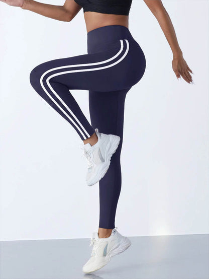 Yoga Leggings Women Striped Slim Sports Pants High Waist Hip Liftting Casul Tights Workout Running Stretchy Gym Leggings - FLORANZANI- Beauté & Santé