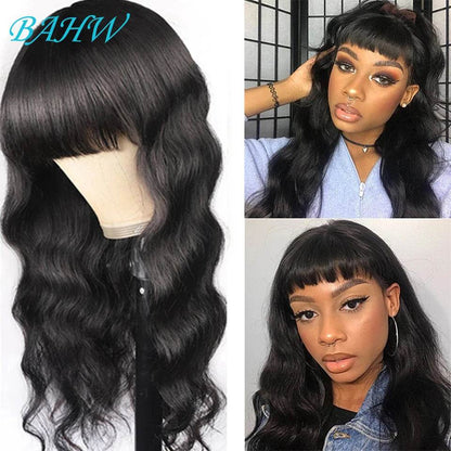 Brazilian 8-30 inches Body Wave Human Hair Wigs With Bang Virgin Hair 180% Density Full Machine Made Perruque For Black Women - FLORANZANI- Beauté & Santé