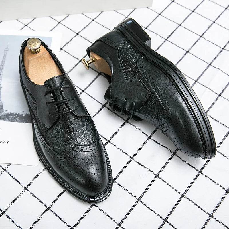 Designer Business Oxfords Formal Wedding Mens Derby Italian Original Crocodile Leather Dress Office Loafers Casual Shoes for Men - FLORANZANI- Beauté & Santé