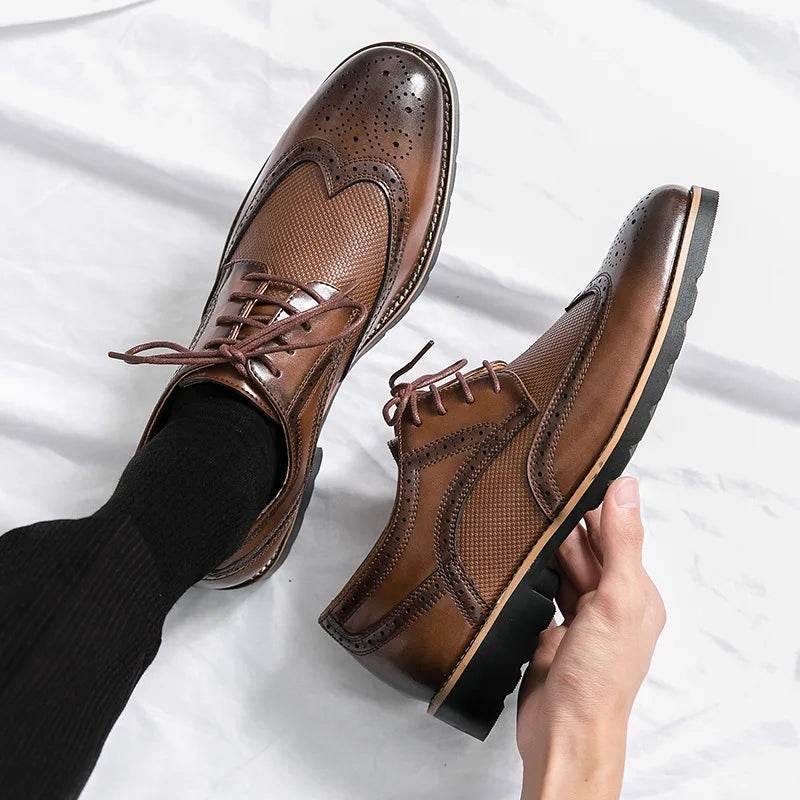 Handmade Oxford Shoes for Men Wingtip Leather Brogue Men's Dress Shoes Classic Business Formal Shoes Male Calfskin Leather Shoe - FLORANZANI- Beauté & Santé