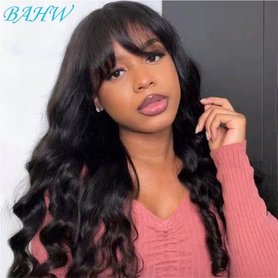 Brazilian 8-30 inches Body Wave Human Hair Wigs With Bang Virgin Hair 180% Density Full Machine Made Perruque For Black Women - FLORANZANI- Beauté & Santé