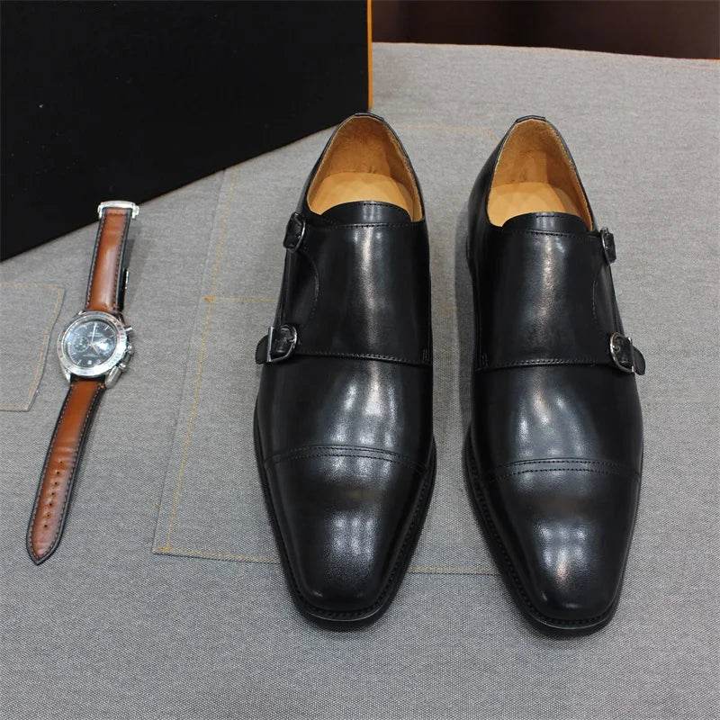 Luxury Handmade Genuine Leather Men's Shoes Formal Classic Double Buckle Monk Shoes Pointed Toe Business Dress Wedding Men Shoes - FLORANZANI- Beauté & Santé