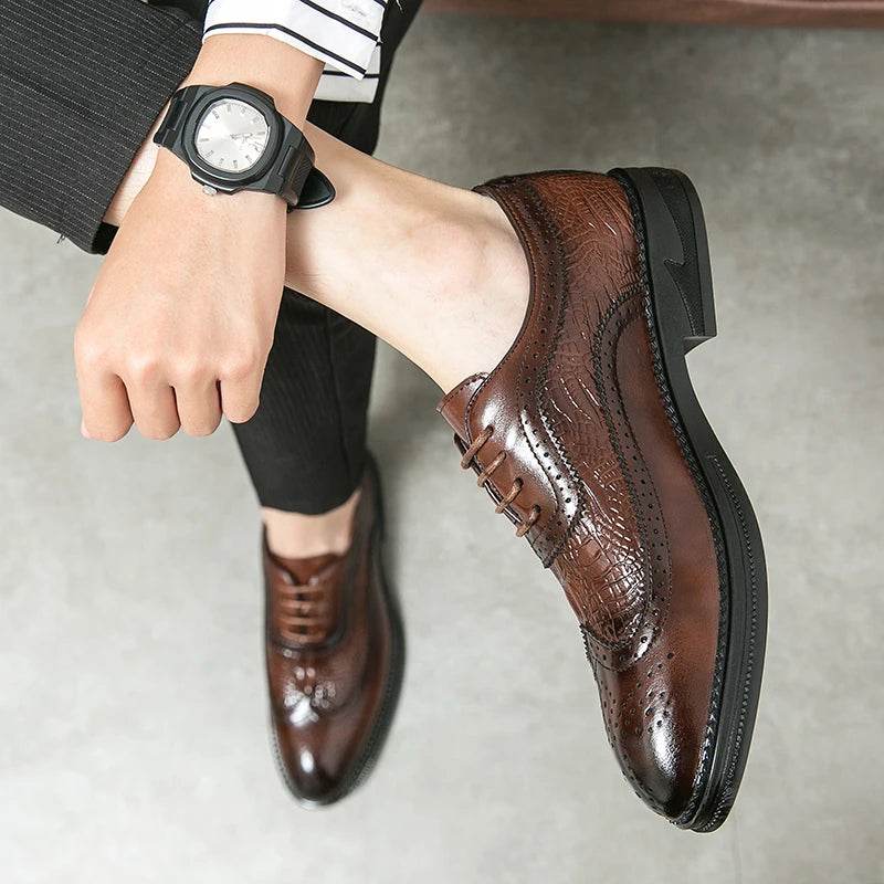 Luxury Men's Brogue Shoes Men SUIT Shoes Casual Formal Business leather Shoes Men brown Wedding Shoes Italian Dress banquet Shoe - FLORANZANI- Beauté & Santé