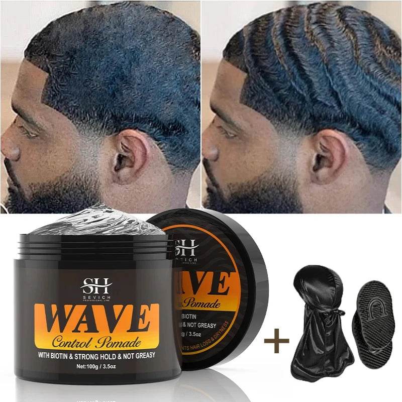 Curly Hair Cream Wave Kit for 360 Waves Hair Styling Pomade Oil Based Style Texture Wave Pomade Gel for Black Men African Braids - FLORANZANI- Beauté & Santé