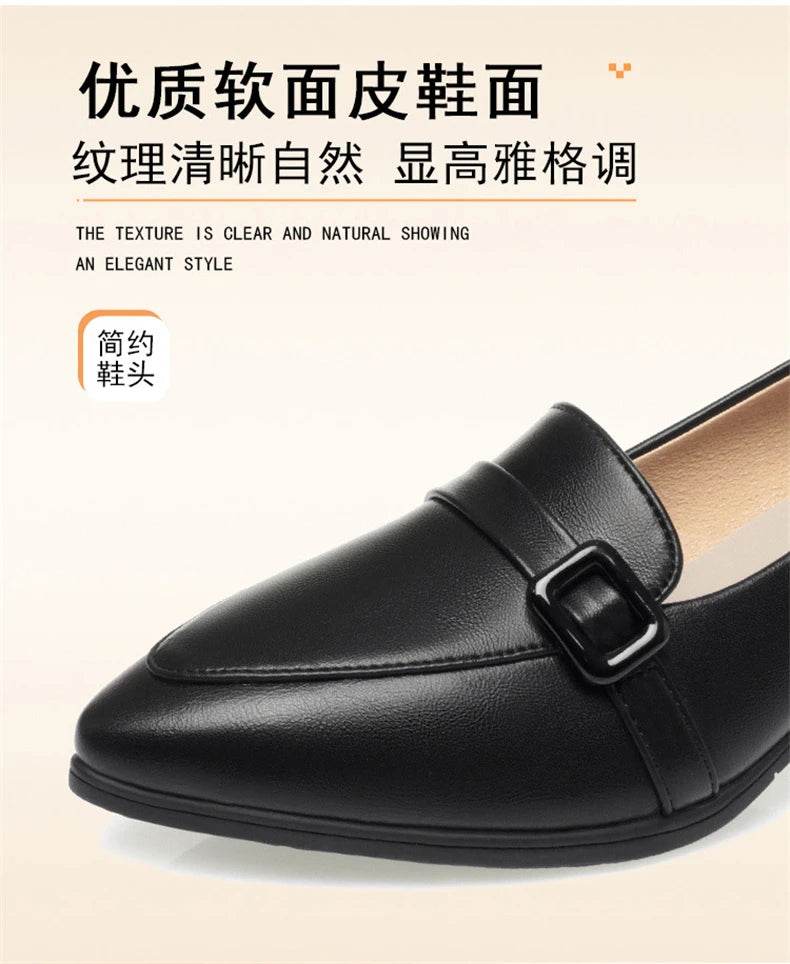 Fashion Elegant Soft Leather Shoes Women's Black Platform Loafers 2024 Spring Block High Heels Shoes For Office Work Daily Mom - FLORANZANI- Beauté & Santé