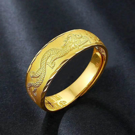 Luxury 24k Gold Color Dragon Ring for Men's Women Open Adjustable Rings Fade-Free Wedding Anniversary High Fine Jewelry Gifts - FLORANZANI- Beauté & Santé