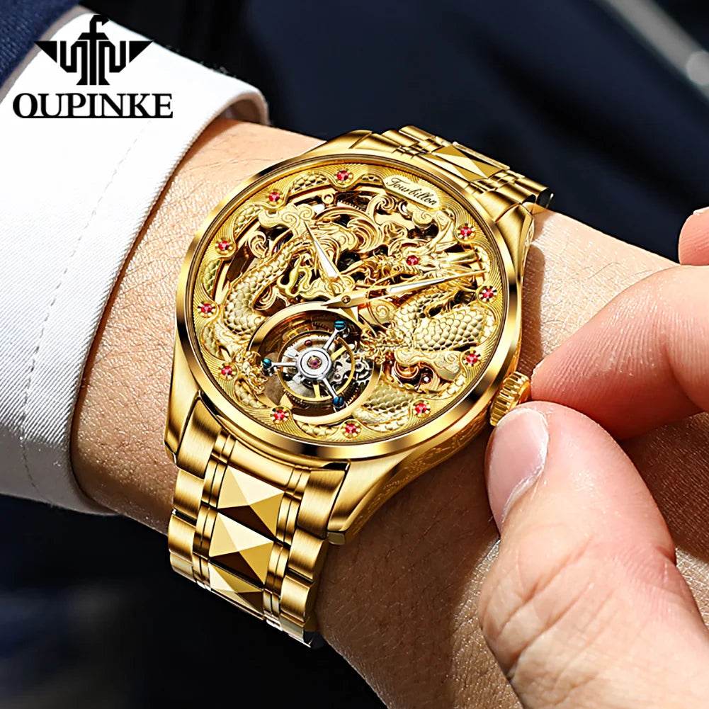 OUPINKE Tourbillon Automatic Men's Watch Skeleton Gold Watch Sapphire Ruby Luxury Wristwatch Waterproof Men's Mechanical Watch - FLORANZANI- Beauté & Santé