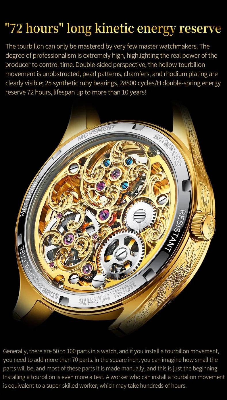 OUPINKE Tourbillon Automatic Men's Watch Skeleton Gold Watch Sapphire Ruby Luxury Wristwatch Waterproof Men's Mechanical Watch - FLORANZANI- Beauté & Santé