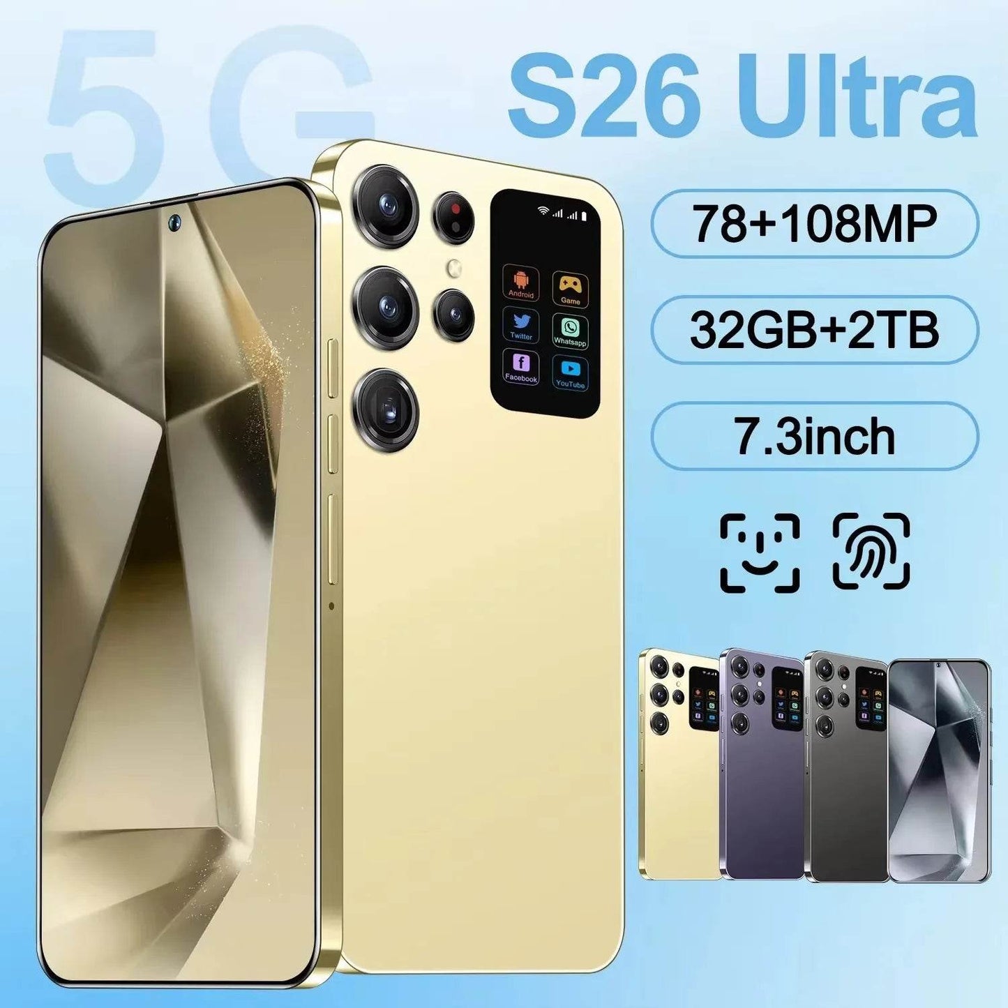 New S26 Ultra Smartphone Original 7.3 Inch 32G+2T Celulares Android Moblie Phones Unlocked 5G Dual Sim Global Version CellPhones - FLORANZANI- Beauté & Santé