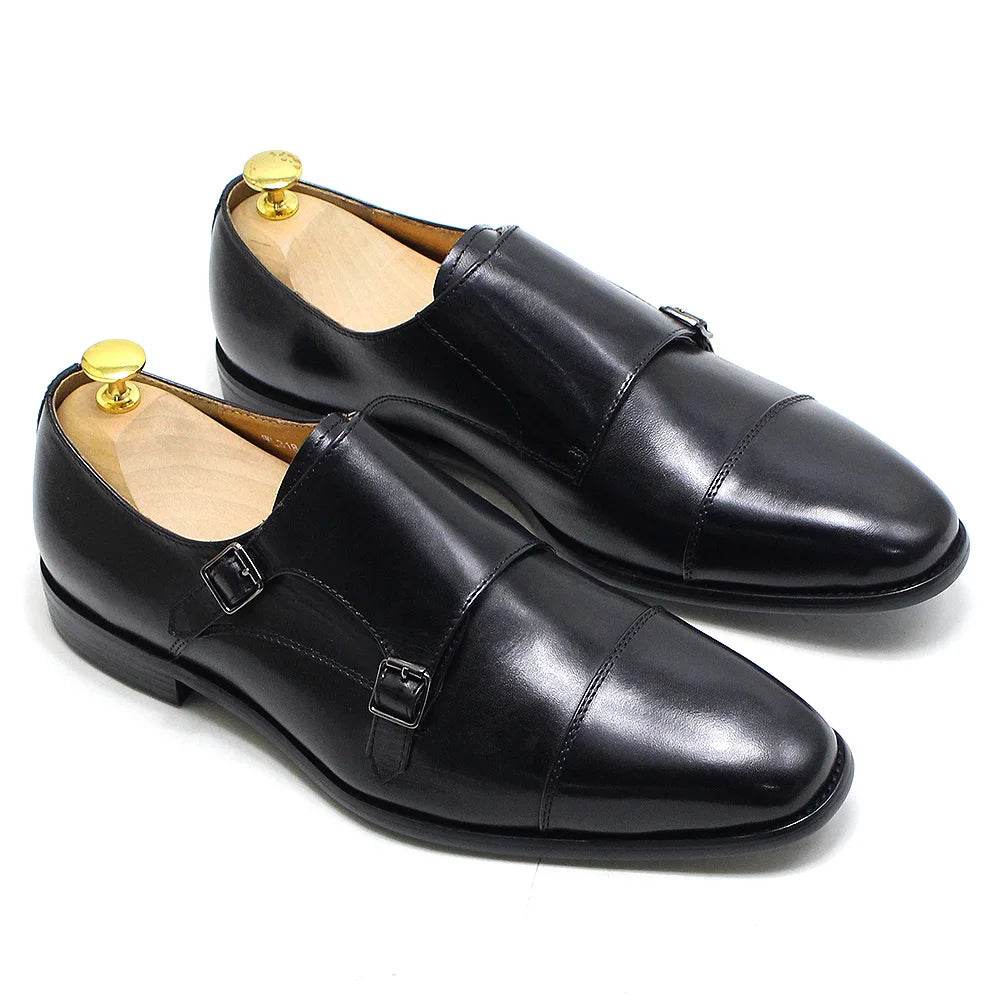 Luxury Handmade Genuine Leather Men's Shoes Formal Classic Double Buckle Monk Shoes Pointed Toe Business Dress Wedding Men Shoes - FLORANZANI- Beauté & Santé