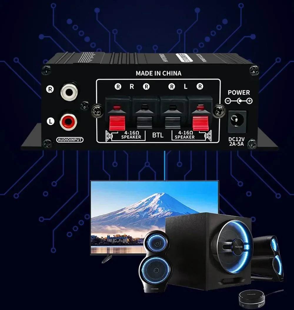 AK-270 HIFI Amplifier 2.0 Channel Home Amp Bass and Treble Adjustment Stereo Audio Home Cinema Sound System DC12V Black MP3 AMP - FLORANZANI- Beauté & Santé