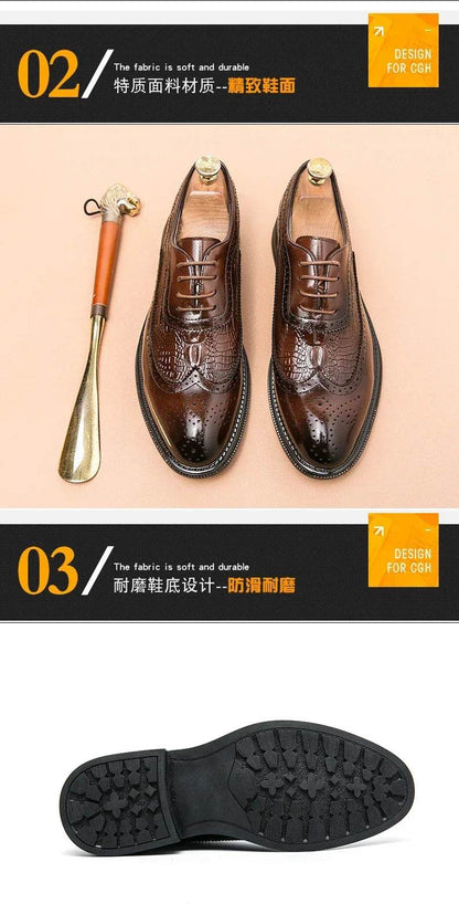 Luxury Men Brogue Dress Shoes Men Suit Casual Shoes Formal Business Leather Shoes Men Brown Wedding Italian Banquet Shoe Size 46 - FLORANZANI- Beauté & Santé