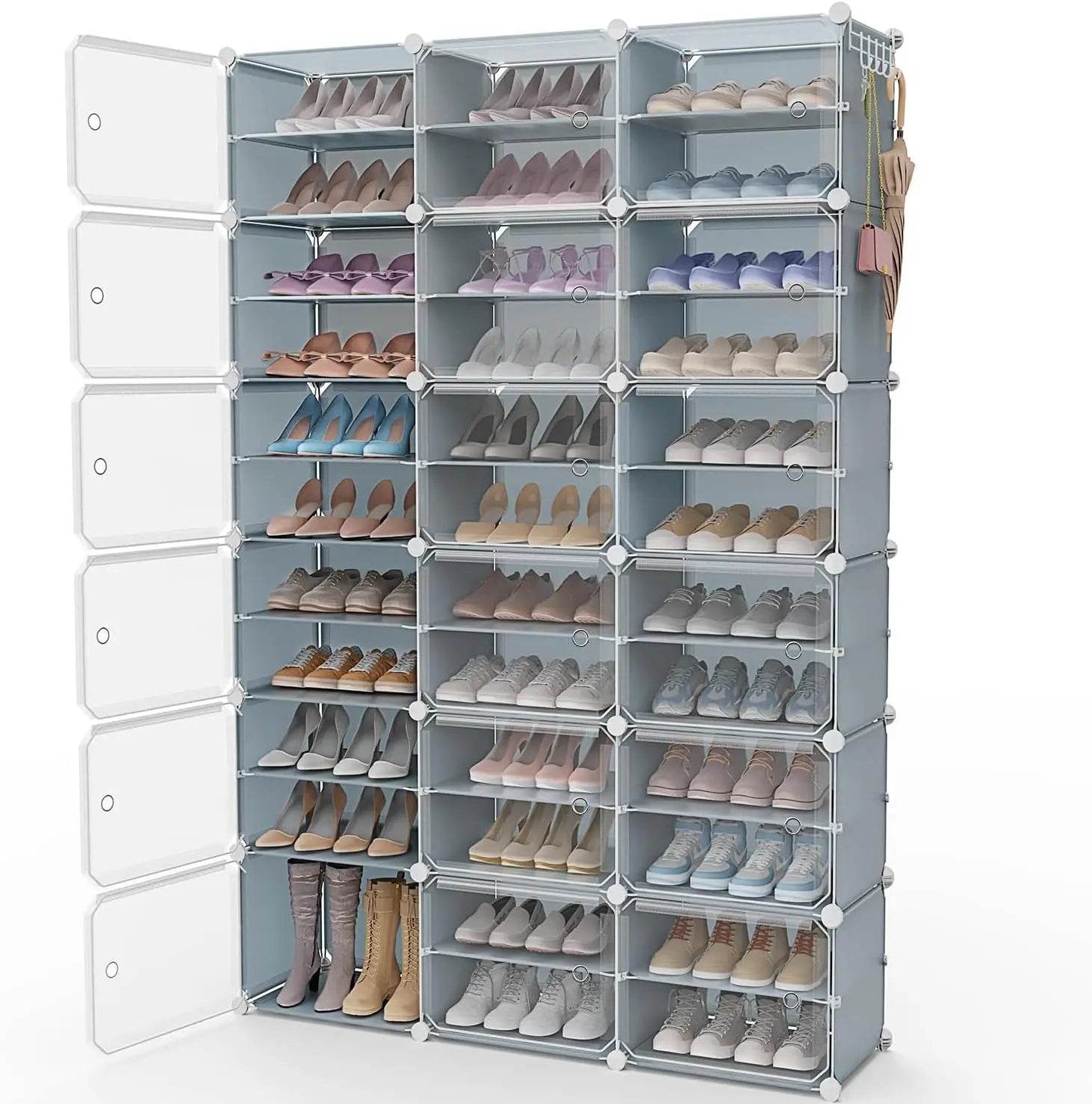 Portable Shoe Rack Organizer with Covers 48-Pair Shoe Storage Cabinet with Doors Stackable Rack Organizer - FLORANZANI- Beauté & Santé