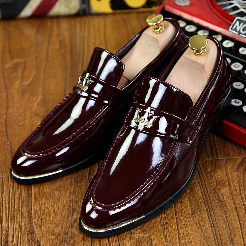 2024 New Fashion Red Men's Social Shoe Casual Glitter Leather Loafers Shoes for Men Slip-on Pointed Toe Dress Shoes Men Footwear - FLORANZANI- Beauté & Santé