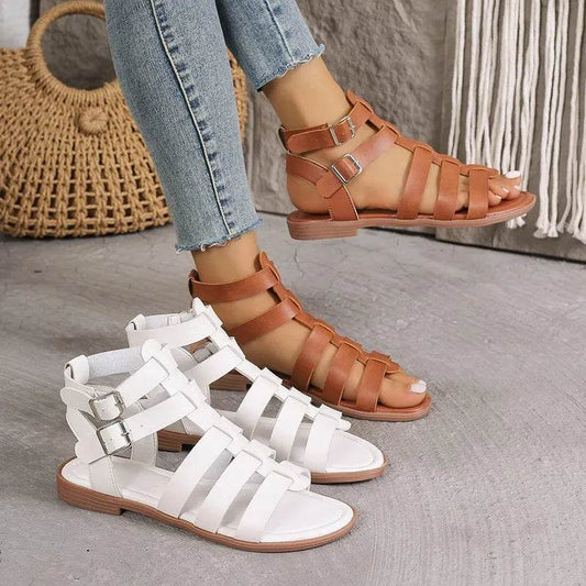 Luxury Women's Sandals Summer Elegant Woman Shoes with Low Heels Flats Casual Gladiator White Fish Toe Designer Sandals Flats - FLORANZANI- Beauté & Santé