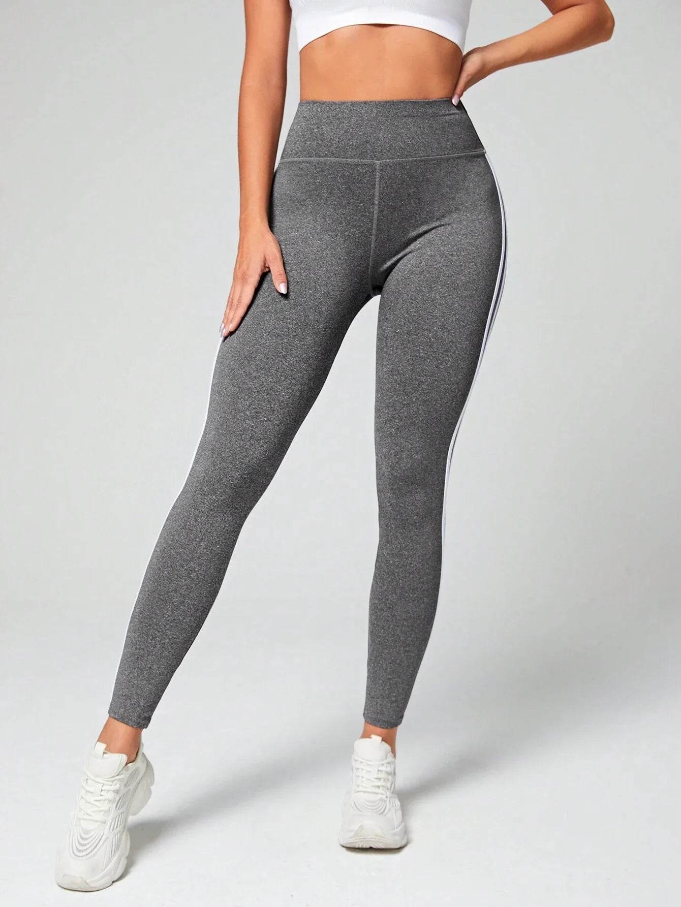 Side Stripe Tummy Control Sports Leggings - FLORANZANI- Beauté & Santé