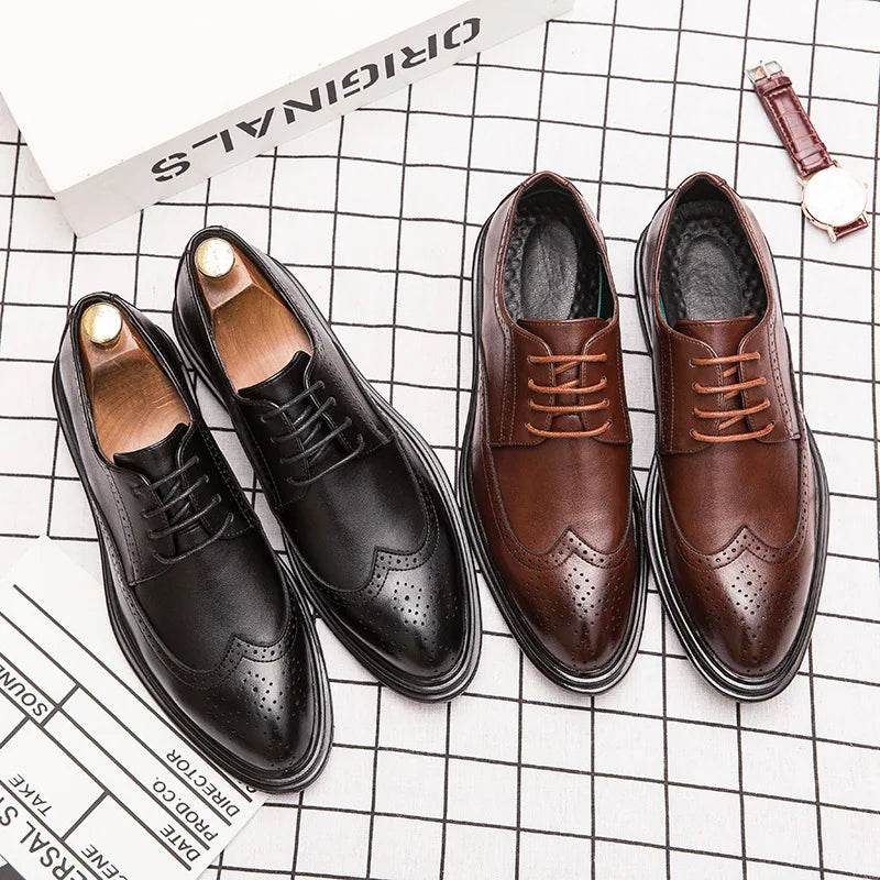 Handmade Oxford Shoes for Men Wingtip Leather Brogue Men's Dress Shoes Classic Business Formal Shoes Male Calfskin Leather Shoe - FLORANZANI- Beauté & Santé