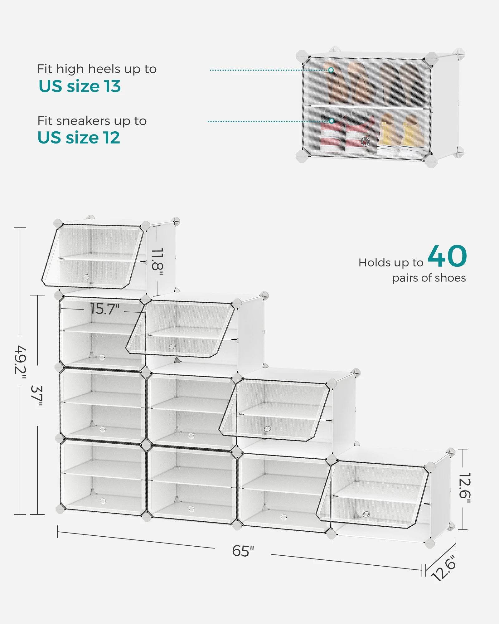 SONGMICS Interlocking Shoe Rack with Doors, 40-Pair 10-Tier Shoe Organizer, Steel Frame and Plastic Shelves - FLORANZANI- Beauté & Santé