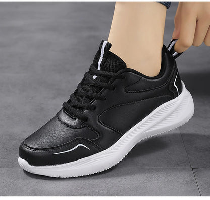 Women Running Shoes PU Leather Lace-up Men Warm Light Walking Sneaker Fitness Sport Flats Comfortable Black Size 35-44 Loafers