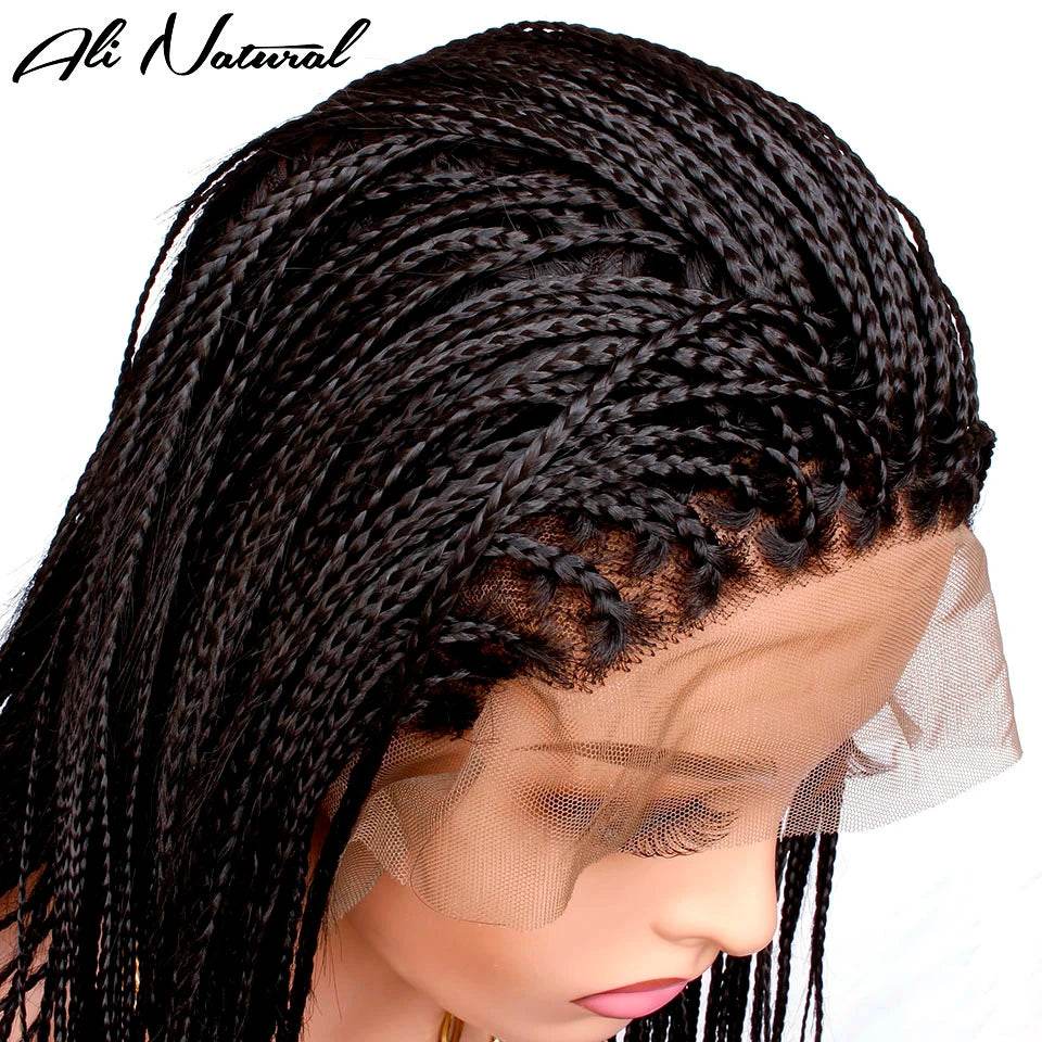 Synthetic Lace Front Hand Braided Wig 13x3 Lace Frontal Cornrow Micro Box Braid Wig for Africa Black Women 24inch - FLORANZANI- Beauté & Santé