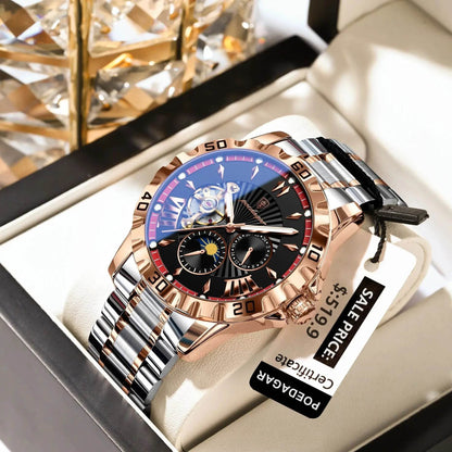 POEDAGAR Luxury Men Clock Hollow Tourbillon Automatic Mechanical Man Watch Waterproof Luminous Stainless Steel Men's Watches+Box - FLORANZANI- Beauté & Santé